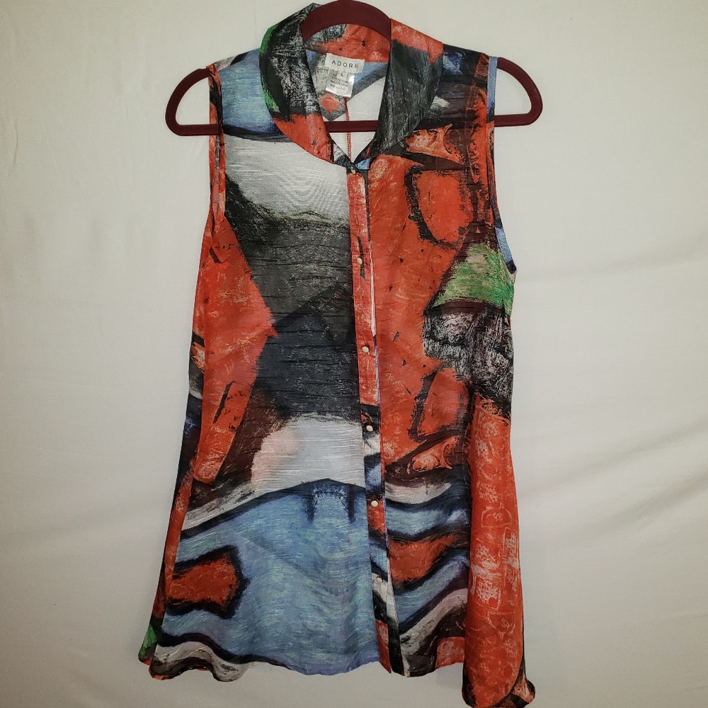 ADORE sheer sleeveless top. Large